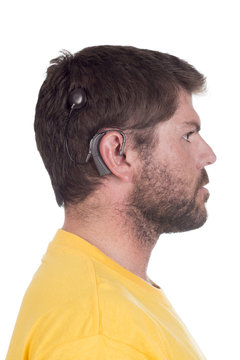 young man with cochlear implant