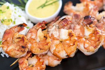Skewered Prawns with Rice