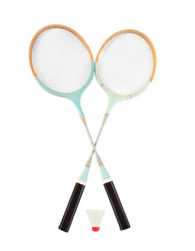 Vintage badminton racket and shuttlecock.