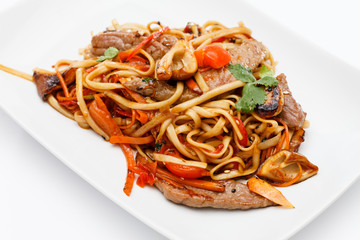 noodle with meat and vegetables