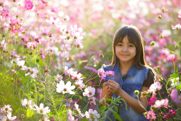 Little asian girl in flower fields