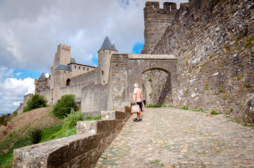 La Porte De Aude with tourist at Carcassonne