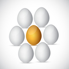 golden egg around white eggs. illustration design