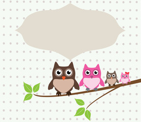 vector card with owl family