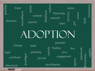 Adoption Word Cloud Concept on a Blackboard