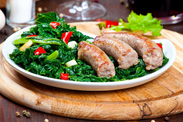 Sausages with vegetable garnish, cime di rapa