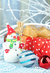 Beautiful Christmas composition with gift and Christmas toys