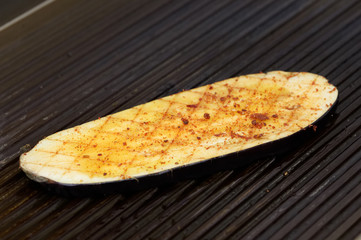 Slice of eggplant on grill
