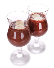 Cocktails with banana and chocolate isolated on white