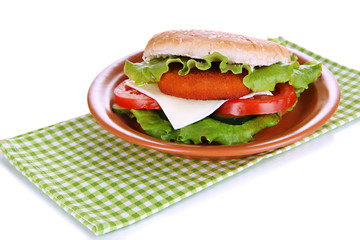Tasty sandwich with cutlet,