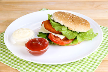 Tasty sandwich with cutlet,