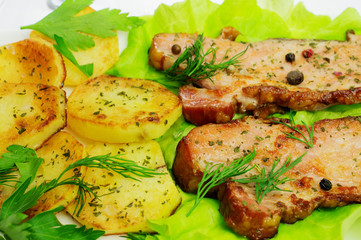 Fried bacon and potatoes