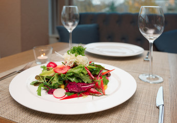 Vegetable salad on restaurant table