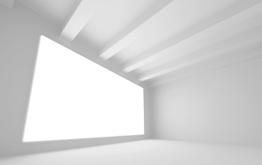 Empty white room interior with glowing screen. 3d illustration
