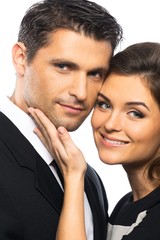 Beautiful young couple  isolated on white background