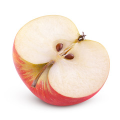 Closeup of red apple half on white with clipping path