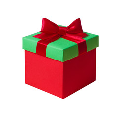 green gift with  red ribbon and bow
