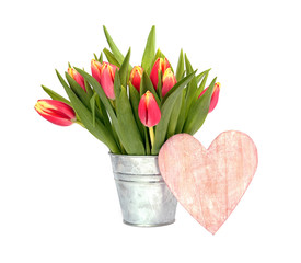 Holzherz mit Tulpenstrauss
