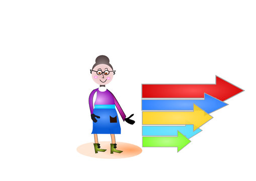Frau neben einem bunten Pfeildiagramm