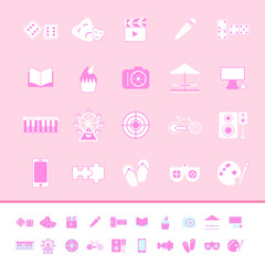 Obraz premium Entertainment color icons on pink background
