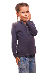 Fototapeta premium child have girl little toothache, emotions large inflated cheek
