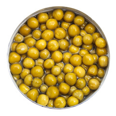 top view of canned green peas