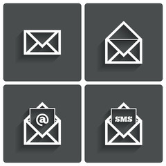Mail icons. Mail sms symbol. At sign. Letter.