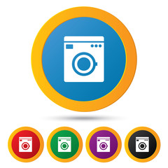 Washing machine icons. Wash machine symbol.