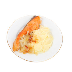 Fish and potatoes closeup