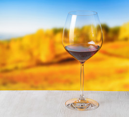 Glass of wine on nature background