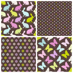 4 Seamless Pattern Easter Bunny & Butterfly Dark Pastel © Jan Engel