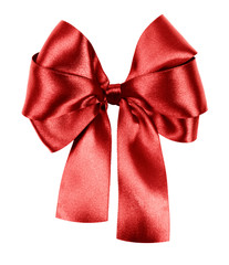 red brown bow made from silk ribbon isolated