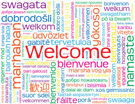 "WELCOME" Card (sign customer service courtesy smile reception)