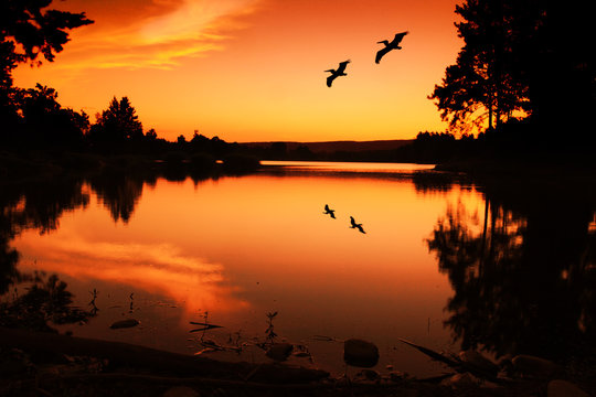 Sunset Silhouette Lake
