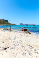 Fototapeta na wymiar Balos beach. View from Gramvousa Island, Crete in Greece