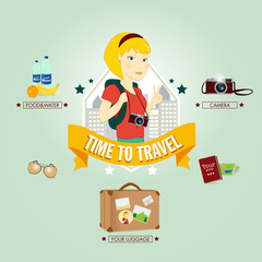 Young woman tourist, vector illustration