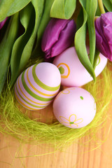 easter eggs  and tulip