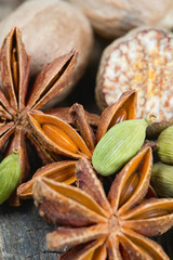 spices on wooden surface
