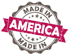 made in america pink grunge seal isolated on white background