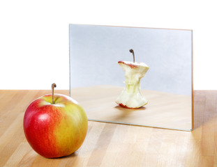 Apple in the mirror image,abstract vision