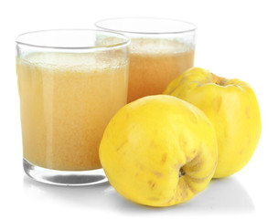 Sweet quince with juice isolated on white