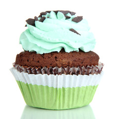 Tasty cupcake isolated on white