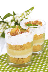 Delicious dessert with banana and caramel