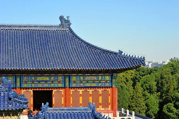 the roof of the pagoda at the temple of heaven in Beijing, China