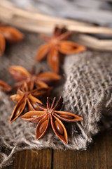 Star anise on wooden background