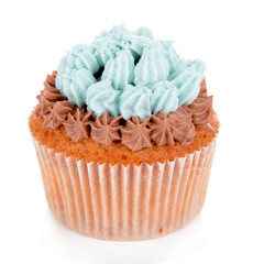 Tasty cupcake with butter cream, isolated on white