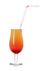 Glass of tasty cocktail isolated on white