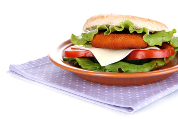 Tasty sandwich with cutlet,