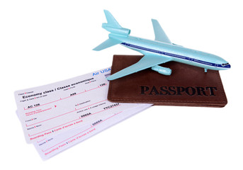 Airline tickets with passport isolated on white