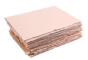 Stack of cardboard for recycling isolated on white